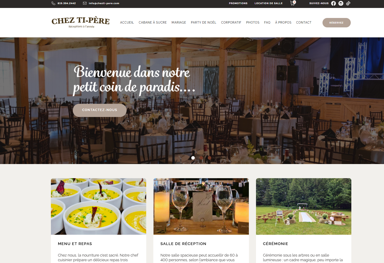 Un site Web selon les saisons, et ce, sur mesure au goût du jour à l'image de Chez Ti-Père, voilà ce que notre agence de marketing numérique a offert à Chez Ti-Père à Drummondville. 
